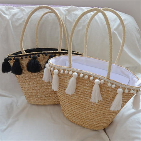 Grand Panier à jouets modèle tressé avec pompons Grand Panier à jouets modèle tressé avec pompons