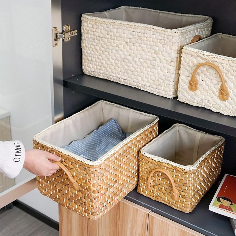 Panier à linge sale rotin, fermé avec couvercle beige marron BASKET WB