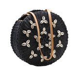 sac rond osier noir coquillage